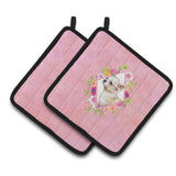 Caroline'S Treasures Ck4129Pthd Chihuahua #2 Pink Flowers Pair Of Pot Holders Potholders, Multicolor