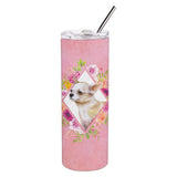 Caroline'S Treasures Chihuahua #2 Pink Flowers Double Walled Stainless Steel 20 Oz Skinny Travel-Insulated-Tumblers, Multicolo