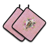 Caroline'S Treasures Ck4130Pthd Chinese Crested Pink Flowers Pair Of Pot Holders Potholders, Multicolor