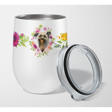 Caroline'S Treasures Chinese Crested Pink Flowers Stainless Steel 12 Oz Stemless Wine Glass Travel-Insulated-Tumblers, Multico