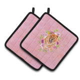 Caroline'S Treasures Ck4131Pthd Chow #1 Pink Flowers Pair Of Pot Holders Potholders, Multicolor
