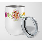 Caroline'S Treasures Cocker Spaniel #2 Pink Flowers Stainless Steel 12 Oz Stemless Wine Glass Travel-Insulated-Tumblers, Multi