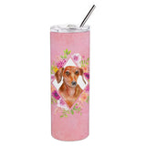 Caroline'S Treasures Dachshund Red #2 Pink Flowers Double Walled Stainless Steel 20 Oz Skinny Travel-Insulated-Tumblers, Multi