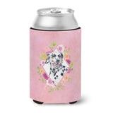 Caroline'S Treasures Ck4137Cc Dalmatian Pink Flowers Can Or Bottle Hugger Cold-Beverage-Koozies, 12 Oz, Multicolor
