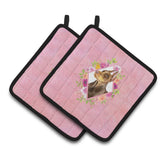 Caroline'S Treasures Ck4138Pthd Doberman Pinscher Pink Flowers Pair Of Pot Holders Potholders, Multicolor
