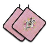 Caroline'S Treasures Ck4139Pthd Eastern German Shepherd Pink Flowers Pair Of Pot Holders Potholders, Multicolor