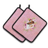 Caroline'S Treasures Ck4141Pthd Jack Russell Terrier Pink Flowers Pair Of Pot Holders Potholders, Multicolor