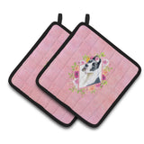 Caroline'S Treasures Ck4150Pthd Dane Pink Flowers Pair Of Pot Holders Potholders, Multicolor
