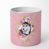 Siberian Husky #1 Pink Flowers 10 Oz Decorative Soy Candle Ck4151Cdl