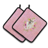 Caroline'S Treasures Ck4153Pthd Irish Wolfhound Pink Flowers Pair Of Pot Holders Potholders, Multicolor
