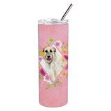 Caroline'S Treasures Irish Wolfhound Pink Flowers Double Walled Stainless Steel 20 Oz Skinny Travel-Insulated-Tumblers, Multic