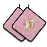 Caroline'S Treasures Ck4154Pthd Italian Greyhound Pink Flowers Pair Of Pot Holders Potholders, Multicolor