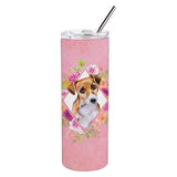 Caroline'S Treasures Jack Russell #1 Pink Flowers Stainless Steel 20 Oz Skinny Travel-Insulated-Tumblers, Multicolor