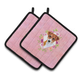 Caroline'S Treasures Ck4156Pthd Jack Russell Terrier #2 Pink Flowers Pair Of Pot Holders Potholders, Multicolor