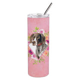 Caroline'S Treasures German Shorthaired Pointer Pink Flowers Stainless Steel 20 Oz Skinny Travel-Insulated-Tumblers, Multicolo