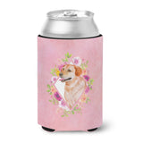 Caroline'S Treasures Yellow Labrador Retriever Pink Flowers Can Or Bottle Hugger Cold-Beverage-Koozies, 12 Oz, Multicolor
