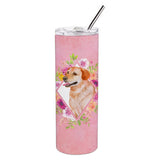 Caroline'S Treasures Yellow Labrador Retriever Pink Flowers Stainless Steel 20 Oz Skinny Travel-Insulated-Tumblers, Multicolor