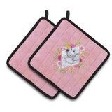 Caroline'S Treasures Ck4160Pthd Pyrenees Pink Flowers Pair Of Pot Holders Potholders, Multicolor