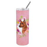 Caroline'S Treasures Miniature Pinscher Pink Flowers Double Walled Stainless Steel 20 Oz Skinny Travel-Insulated-Tumblers, Mul