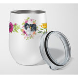 Caroline'S Treasures Papillon Pink Flowers Stainless Steel 12 Oz Stemless Wine Glass Travel-Insulated-Tumblers, Multicolor