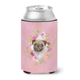 Caroline'S Treasures Ck4174Cc Fawn Pug Pink Flowers Can Or Bottle Hugger Cold-Beverage-Koozies, 12 Oz, Multicolor