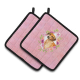 Caroline'S Treasures Ck4175Pthd Rhodesian Ridgeback Pink Flowers Pair Of Pot Holders Potholders, Multicolor