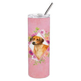 Caroline'S Treasures Rhodesian Ridgeback Pink Flowers Double Walled Stainless Steel 20 Oz Skinny Travel-Insulated-Tumblers, Mu