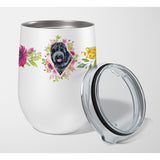 Caroline'S Treasures Russian Black Terrier Pink Flowers Stainless Steel 12 Oz Stemless Wine Glass Travel-Insulated-Tumblers, M