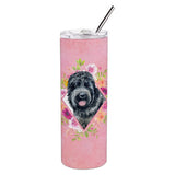 Caroline'S Treasures Russian Black Terrier Pink Flowers Double Walled Stainless Steel 20 Oz Skinny Travel-Insulated-Tumblers,
