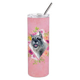 Caroline'S Treasures Schnauzer Pink Flowers Double Walled Stainless Steel 20 Oz Skinny Travel-Insulated-Tumblers, Multicolor