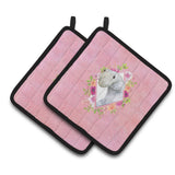 Caroline'S Treasures Ck4180Pthd Sealyham Terrier Pink Flowers Pair Of Pot Holders Potholders, Multicolor