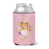 Caroline'S Treasures Sheltie Shetland Sheepdog Pink Flowers Can Or Bottle Hugger Cold-Beverage-Koozies, 12 Oz, Multicolor