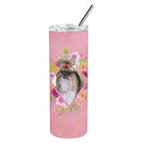 Caroline'S Treasures Shih Tzu Pink Flowers Double Walled Stainless Steel 20 Oz Skinny Travel-Insulated-Tumblers, Multicolor