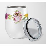 Caroline'S Treasures Saint Bernard #1 Pink Flowers Stainless Steel 12 Oz Stemless Wine Glass Travel-Insulated-Tumblers, Multic