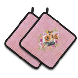 Caroline'S Treasures Ck4192Pthd Welsh Terrier Pink Flowers Pair Of Pot Holders Potholders, Multicolor