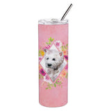 Caroline'S Treasures Westie Pink Flowers Double Walled Stainless Steel 20 Oz Skinny Travel-Insulated-Tumblers, Multicolor