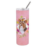 Caroline'S Treasures Yorkshire Terrier #1 Pink Flowers Double Walled Stainless Steel 20 Oz Skinny Travel-Insulated-Tumblers, M
