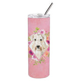 Caroline'S Treasures Wheaten Terrier Pink Flowers Double Walled Stainless Steel 20 Oz Skinny Travel-Insulated-Tumblers, Multic