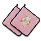 Caroline'S Treasures Ck4209Pthd Spinone Italiano Pink Flowers Pair Of Pot Holders Potholders, Multicolor