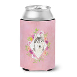 Caroline'S Treasures Ck4210Cc Siberian Husky Pink Flowers Can Or Bottle Hugger Cold-Beverage-Koozies, 12 Oz, Multicolor