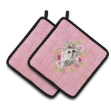 Caroline'S Treasures Ck4215Pthd Schnauzer #1 Pink Flowers Pair Of Pot Holders Potholders, Multicolor