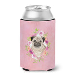 Caroline'S Treasures Ck4218Cc Fawn Pug Pink Flowers Can Or Bottle Hugger Cold-Beverage-Koozies, 12 Oz, Multicolor
