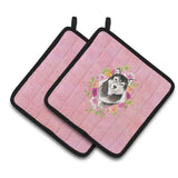 Caroline'S Treasures Ck4224Pthd Alaskan Malamute Pink Flowers Pair Of Pot Holders Potholders, Multicolor