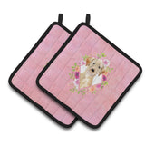 Caroline'S Treasures Ck4227Pthd Yellow Lab Pink Flowers Pair Of Pot Holders Potholders, Multicolor