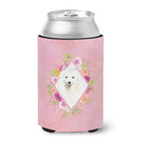 Caroline'S Treasures Ck4229Cc Japanese Spitz Pink Flowers Can Or Bottle Hugger Cold-Beverage-Koozies, 12 Oz, Multicolor