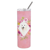 Caroline'S Treasures Japanese Spitz Pink Flowers Double Walled Stainless Steel 20 Oz Skinny Travel-Insulated-Tumblers, Multico