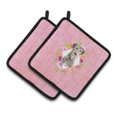 Caroline'S Treasures Ck4231Pthd Irish Wolfhound Pink Flowers Pair Of Pot Holders Potholders, Multicolor