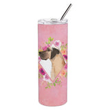 Caroline'S Treasures Fawn Dane Pink Flowers Double Walled Stainless Steel 20 Oz Skinny Travel-Insulated-Tumblers, Multicolor