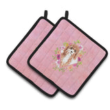 Caroline'S Treasures Ck4247Pthd Cavapoo Pink Flowers Pair Of Pot Holders Potholders, Multicolor