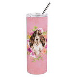 Caroline'S Treasures Brown Parti Cocker Spaniel Pink Flowers Stainless Steel 20 Oz Skinny Travel-Insulated-Tumblers, Multicolo